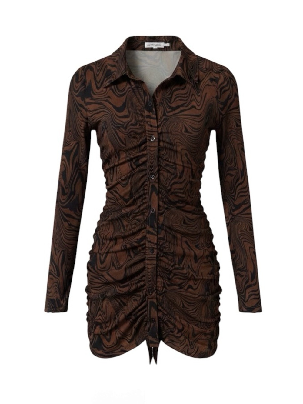Good American Chai Swirl Ruched Long Sleeve Mini Dress Size 1 Small NW